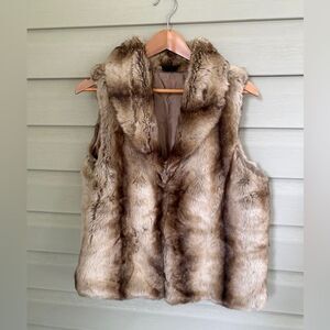 WOODLAND faux fur cashmere acrylic vest chic fall winter sz L women’s brown tan